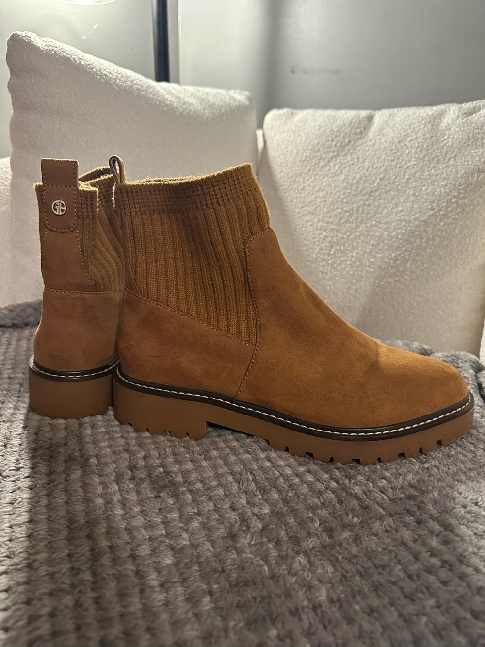 Gianni Bini Tan Suede Platform Ankle Boots